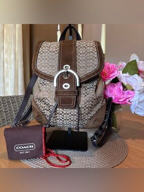 Coach 9764 SMALL Vintage Soho Brown Signature C Canvas Backpack w/Suede Trim